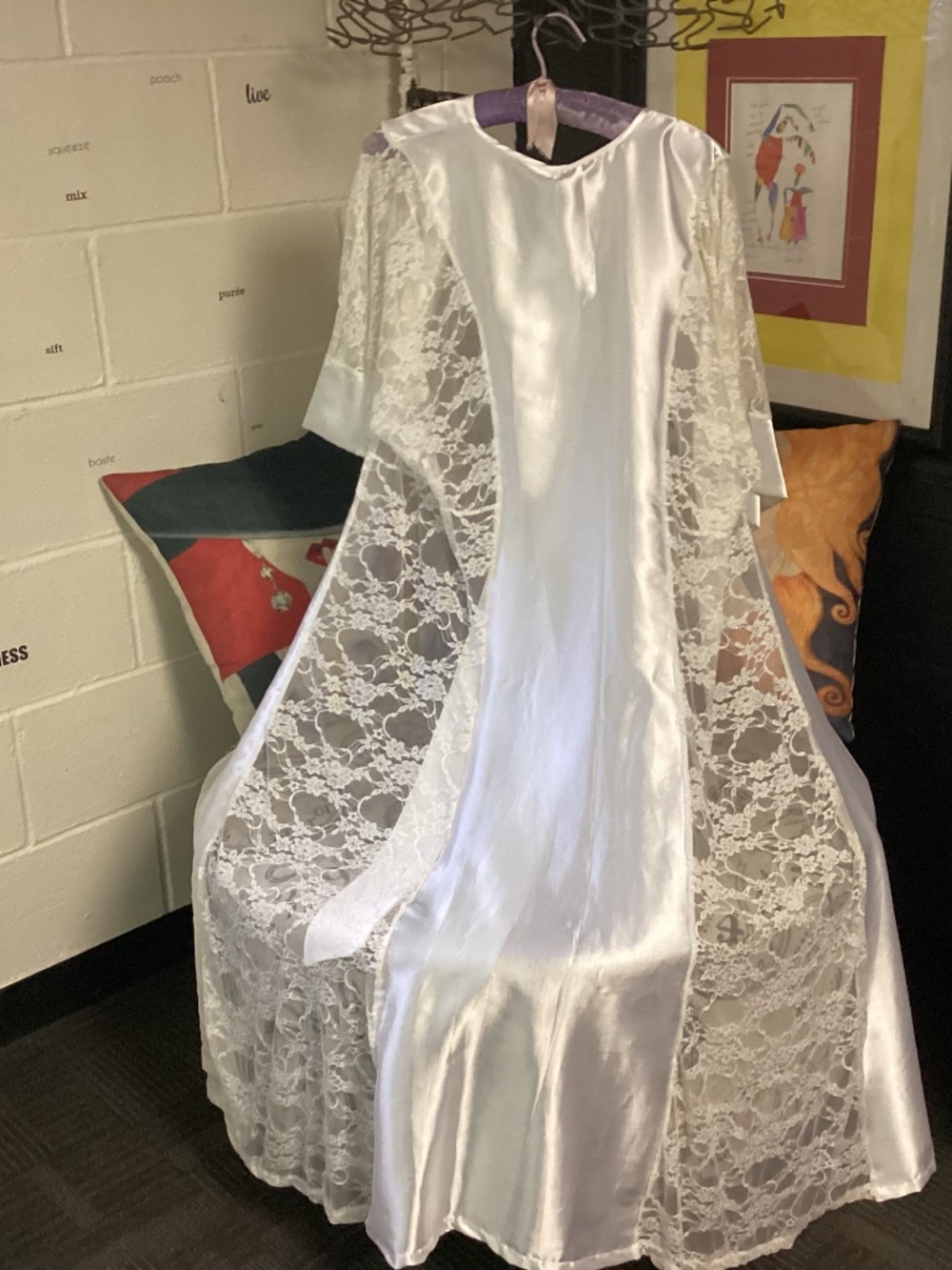 Women's Satin Long Feather Bride Wedding Lingerie Robe sm to med